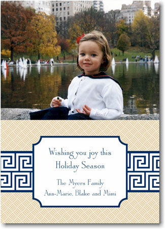 Digital Holiday Photo Cards by Boatman Geller - Greek Key Band Navy