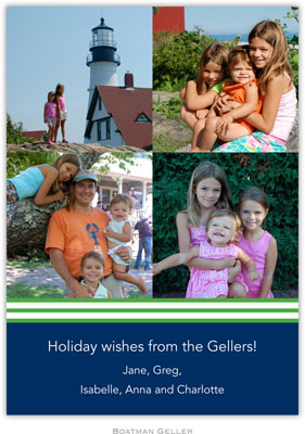 Digital Holiday Photo Cards by Boatman Geller - Ribbon Stripe - Kelly & Navy