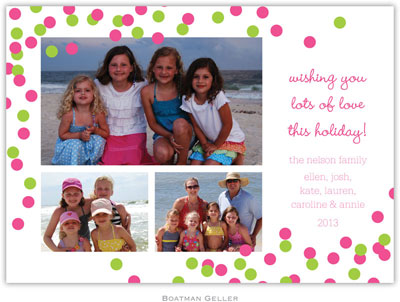 Digital Holiday Photo Cards by Boatman Geller - Confetti Pink & Green (3 Photos)