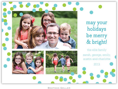 Boatman Geller Digital Holiday Photo Card - Confetti Teal & Green (3 Photos)