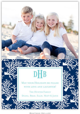 Digital Holiday Photo Cards by Boatman Geller - Coral Repeat Navy