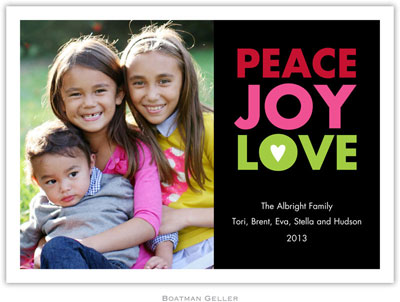 Boatman Geller Digital Holiday Photo Card - Peace Joy Love Black (1 Photo)