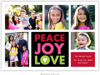 Boatman Geller Digital Holiday Photo Card - Peace Joy Love Black (5 Photos)