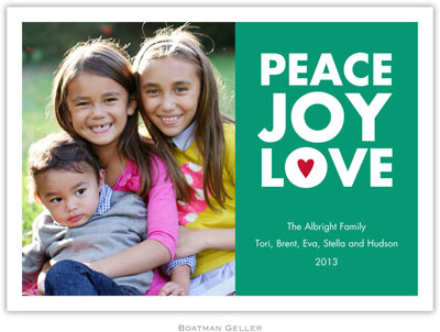 Digital Holiday Photo Cards by Boatman Geller - Peace Joy Love Emerald (1 Photo)