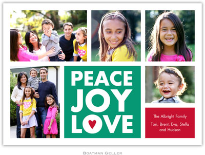 Digital Holiday Photo Cards by Boatman Geller - Peace Joy Love Emerald (5 Photos)