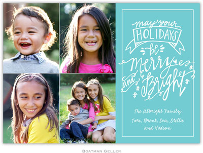 Digital Holiday Photo Cards by Boatman Geller - Merry & Bright Teal (4 photos)