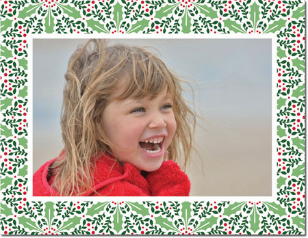 Holiday Photo Mount Cards by Boatman Geller - Holly Tile Red and Green