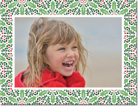 Holiday Photo Mount Cards by Boatman Geller - Holly Tile Red and Green Holiday Photo Mount Cards by Boatman Geller - Holly Tile Red and Green