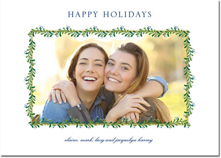 Digital Holiday Photo Cards by Boatman Geller - Green Swag with Navy Berries Digital Holiday Photo Cards by Boatman Geller - Green Swag with Navy Berries