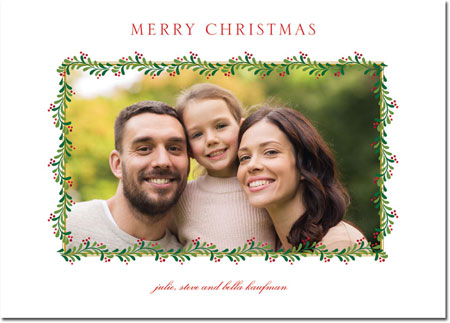 Digital Holiday Photo Cards by Boatman Geller - Green Swag with Red Berries