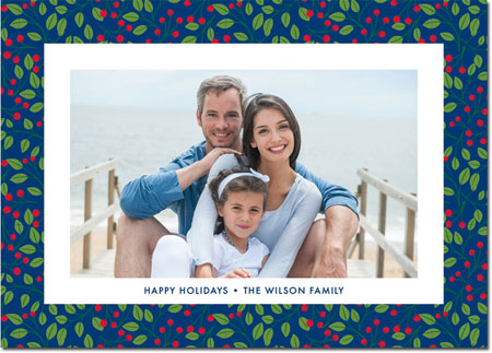 Digital Holiday Photo Cards by Boatman Geller - Berry Pattern Navy