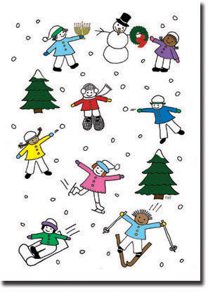 Interfaith Holiday Greeting Cards by Just Mishpucha - Kids in the Snow