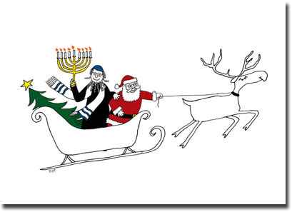 Interfaith Holiday Greeting Cards by Just Mishpucha - Santa And Rabbi in Sleigh