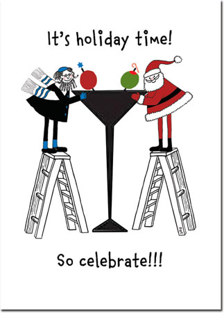 Interfaith Holiday Greeting Cards by Just Mishpucha - Santa & Rabbi with Wine Glass Interfaith Holiday Greeting Cards by Just Mishpucha - Santa & Rabbi with Wine Glass