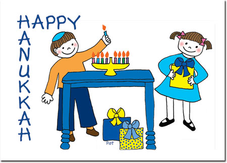 Hanukkah Greeting Cards by Just Mishpucha - Kids With Menorah -Table