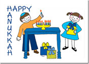 Non-Personalized Hanukkah Greeting Cards by Just Mishpucha - Kids With Menorah -Table