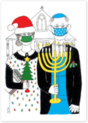 Non-Personalized Interfaith Holiday Greeting Cards by Just Mishpucha - American Gothic Spoof With Ma