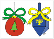 Non-Personalized Interfaith Holiday Greeting Cards by Just Mishpucha - Christmas Ball/Dreidel