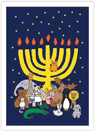 Hanukkah Greeting Cards by Just Mishpucha - Animals With Menorah