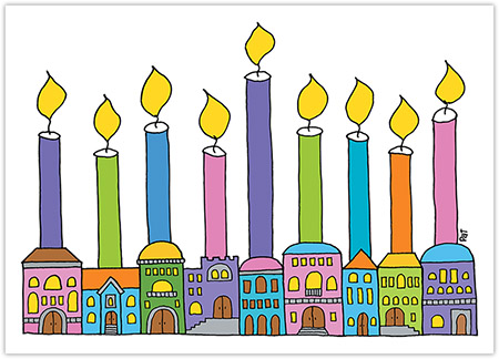 Non-Personalized Hanukkah Greeting Cards by Just Mishpucha - Jerusalem Menorah