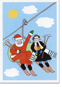 Non-Personalized Interfaith Holiday Greeting Cards by Just Mishpucha - Santa And Rabbi On Ski Lift