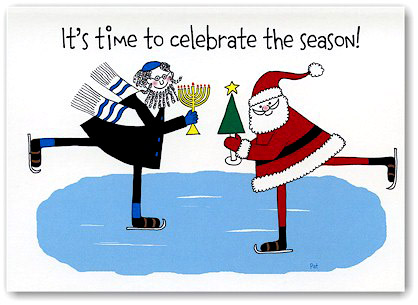 Non-Personalized Interfaith Holiday Greeting Cards by Just Mishpucha - Santa And Rabbi Skaters Non-Personalized Interfaith Holiday Greeting Cards by Just Mishpucha - Santa And Rabbi Skaters