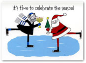 Non-Personalized Interfaith Holiday Greeting Cards by Just Mishpucha - Santa And Rabbi Skaters
