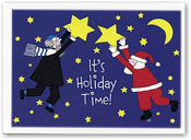 Interfaith Holiday Greeting Cards by Just Mishpucha - Santa And Rabbi With Stars