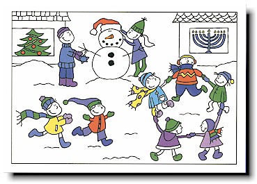 Non-Personalized Interfaith Holiday Greeting Cards by Just Mishpucha - Kids Playing in Snow