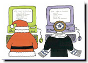 Non-Personalized Interfaith Holiday Greeting Cards by Just Mishpucha - Santa & Rabbi At Computer