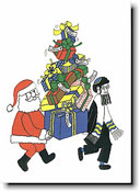 Interfaith Holiday Greeting Cards by Just Mishpucha - Santa & Rabbi With Presents