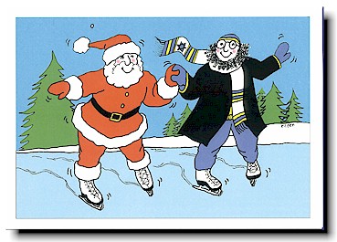 Non-Personalized Interfaith Holiday Greeting Cards by Just Mishpucha - Santa & Rabbi Skaters