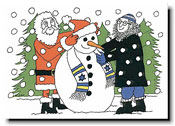 Interfaith Holiday Greeting Cards by Just Mishpucha - Santa & Rabbi With Snowman