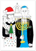 Non-Personalized Interfaith Holiday Greeting Cards by Just Mishpucha - American Gothic Spoof