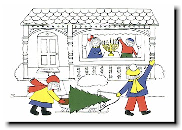 Interfaith Holiday Greeting Cards by Just Mishpucha - Tree On Sled