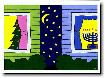 Interfaith Holiday Greeting Cards by Just Mishpucha - Two Houses Interfaith Holiday Greeting Cards by Just Mishpucha - Two Houses