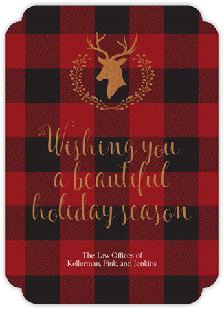 Holiday Greeting Cards by Little Lamb Designs (Buffalo Plaid Deer Silhouette)