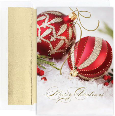 Pre-Printed Boxed Holiday Cards by Masterpiece Studios (Red & Gold Ornaments) Pre-Printed Boxed Holiday Cards by Masterpiece Studios (Red & Gold Ornaments)
