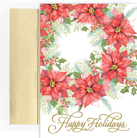Pre-Printed Boxed Holiday Cards by Masterpiece Studios (Poinsettia Wreath) Pre-Printed Boxed Holiday Cards by Masterpiece Studios (Poinsettia Wreath)