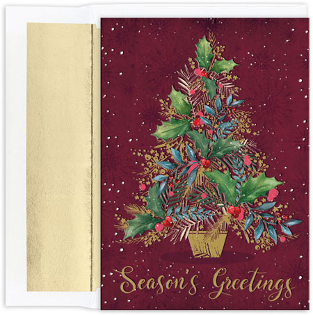 Pre-Printed Boxed Holiday Cards by Masterpiece Studios (Gold And Burgandy Tree) Pre-Printed Boxed Holiday Cards by Masterpiece Studios (Gold And Burgandy Tree)