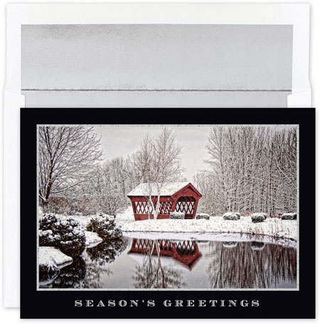 Pre-Printed Boxed Holiday Cards by Masterpiece Studios ( Glittering Covered Bridge ) Pre-Printed Boxed Holiday Cards by Masterpiece Studios ( Glittering Covered Bridge )