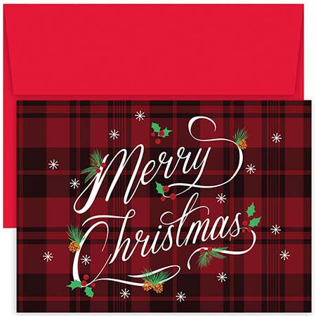 Pre-Printed Boxed Holiday Greeting Cards by Masterpiece Studios (Plaid Merry Christmas)