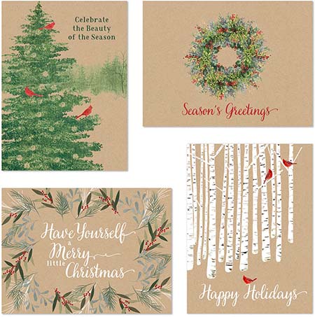 Pre-Printed Boxed Holiday Greeting Cards by Masterpiece Studios (Kraft Assortment)