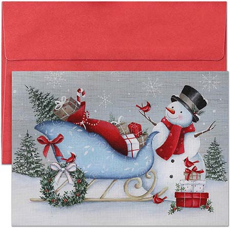 Pre-Printed Boxed Holiday Greeting Cards by Masterpiece Studios (Snowman and Sleigh) Pre-Printed Boxed Holiday Greeting Cards by Masterpiece Studios (Snowman and Sleigh)