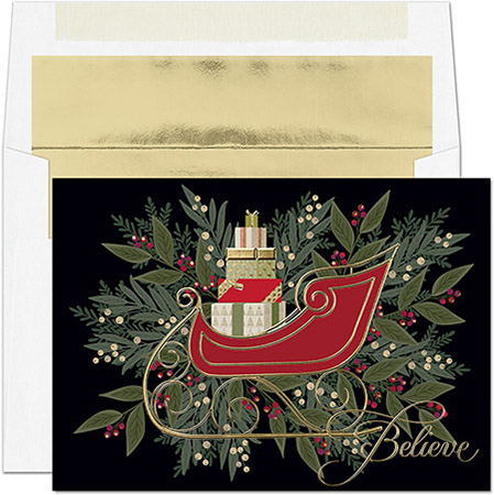 Pre-Printed Boxed Holiday Greeting Cards by Masterpiece Studios (Greenery Sleigh)