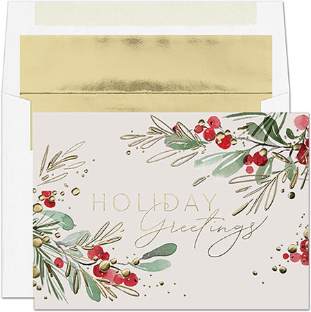 Pre-Printed Boxed Holiday Greeting Cards by Masterpiece Studios (Greens and Berries)