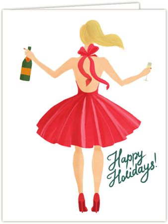 Holiday Greeting Cards by Modern Posh (Holiday Girl With Champagne - Happy Holidays)