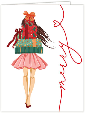 Holiday Greeting Cards by Modern Posh (Merry Holiday Girl With Gifts)