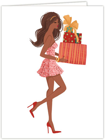 Holiday Greeting Cards by Modern Posh (Holiday Girl With Gifts Multicutural)