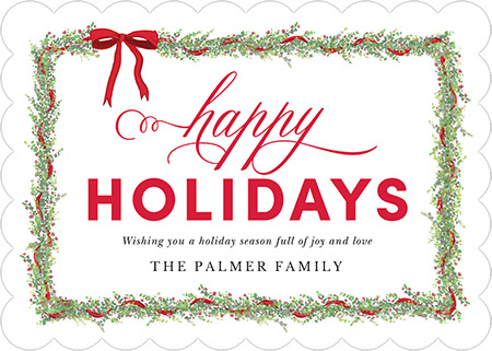 Holiday Greeting Cards by Modern Posh (Red Ribbon Garland)